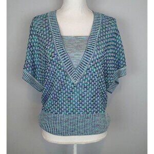 St. John Sport Blue Green Dolman Short Sleeve Wool-Blend Knit Sweater Top Size M